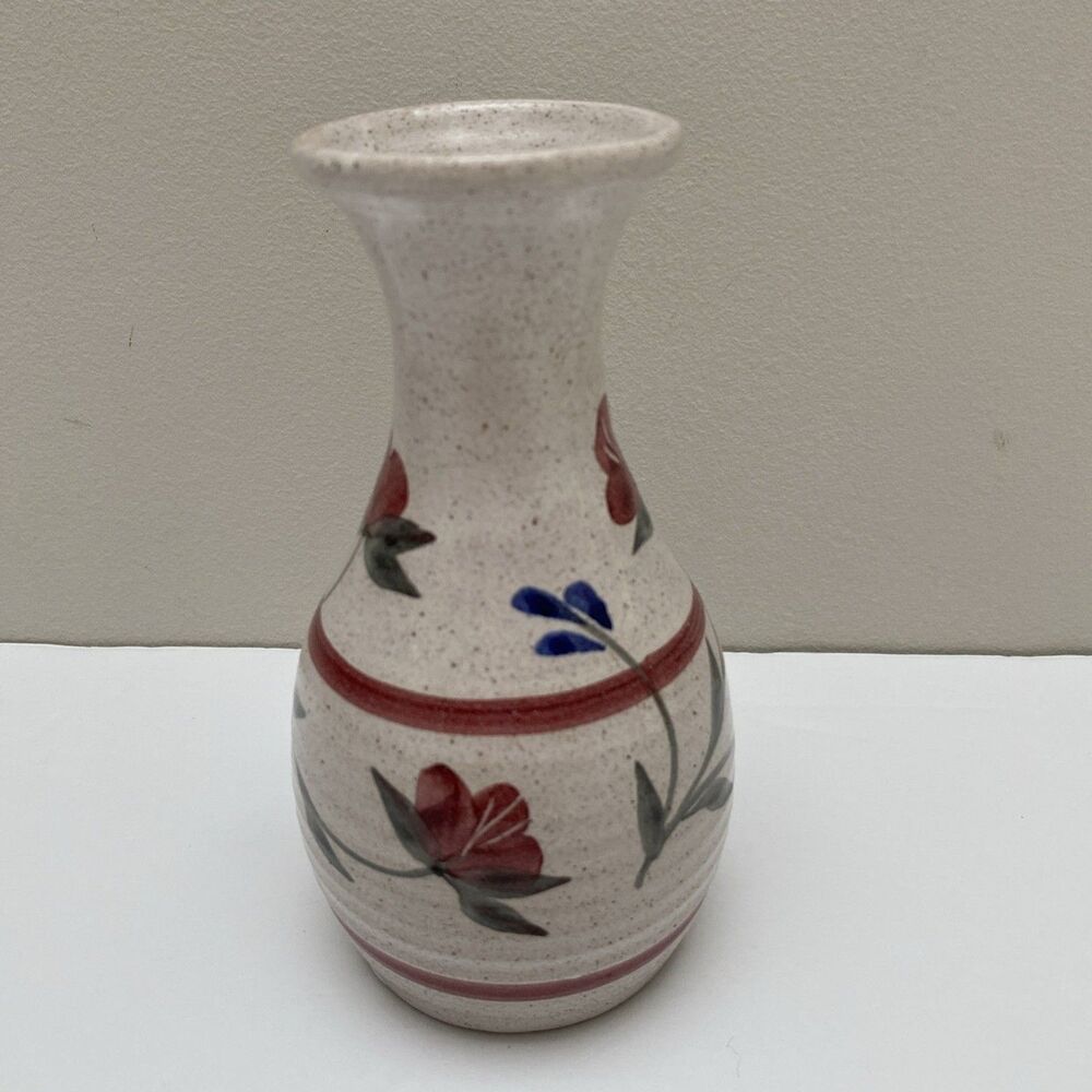Vintage Granite Lake Studio Art Pottery  Floral Vase Pink Flowers New Hampshire